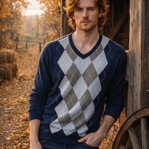 H&H MEN Cotton Argyle Sweater